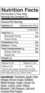 Carolina Style Barbeque Sauce - Nutrition Facts