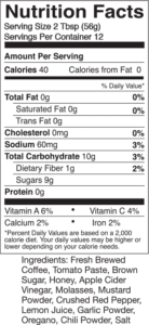 Coffee BBQ Sauce Bottle - Nutrition Facts