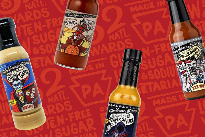 a graphic of unique hot sauce bottles